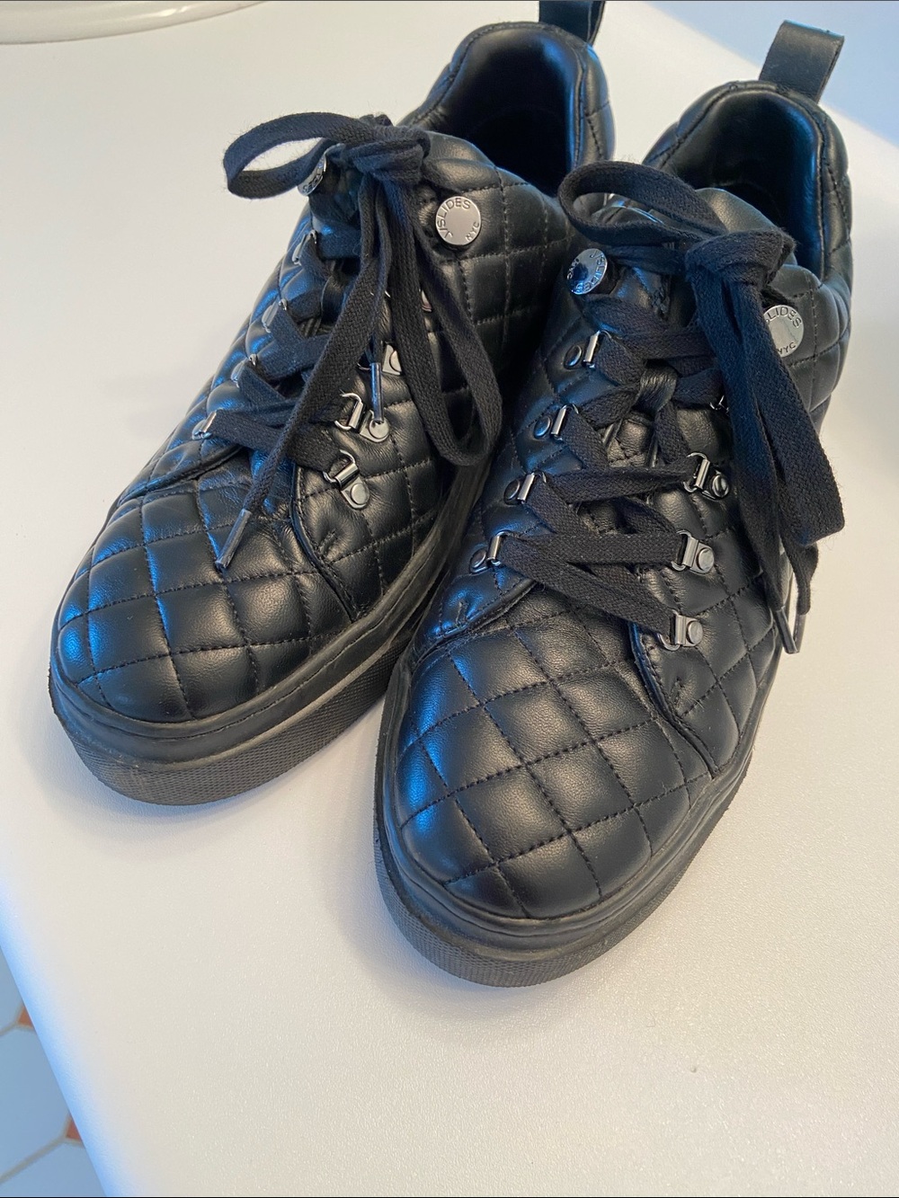Quilted Black Leather Sneakers -